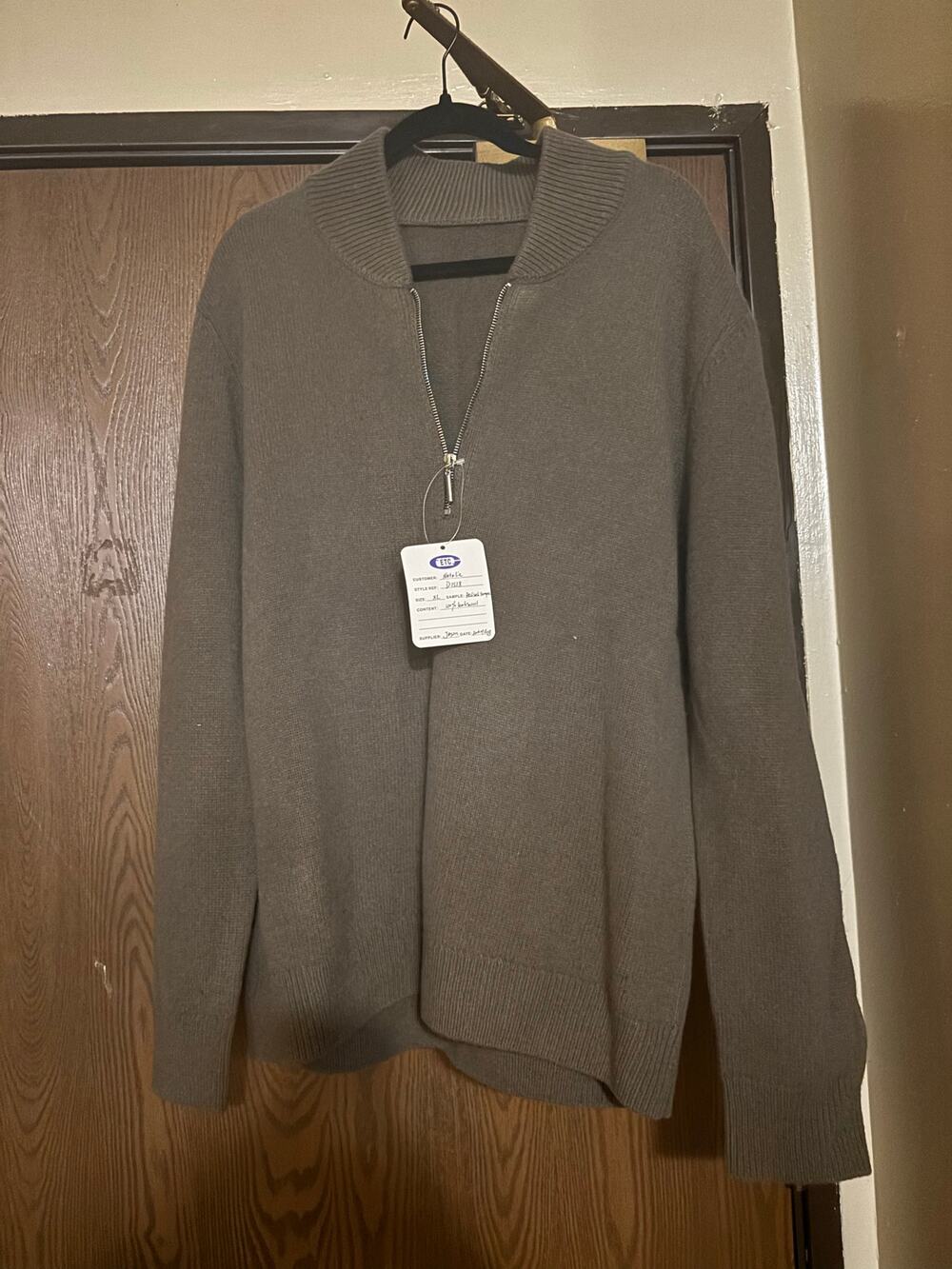 Olive Green Handmade Knit Lambs Wool Quarter Zip Fall/ Winter Pullover Sweater